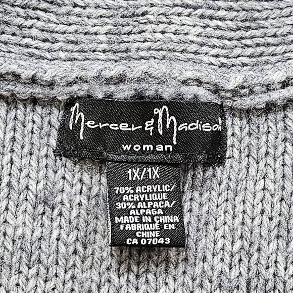Mercer & Madison Cardigan Vest Women 1X Gray Pockets Chunky Knit Alpaca Blend - Picture 3 of 14